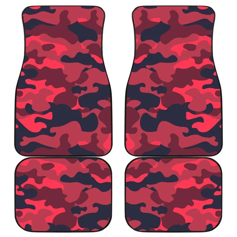 

Red Pink And Black Camouflage Print Front and Back Car Floor Mats Heavy Carpet Front and Rear Full Set 4PCs Pack