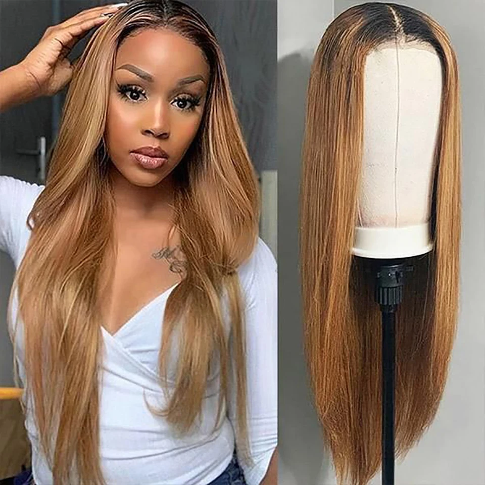 Ombre Honey Blonde Hd Lace Frontal Wig Colored Highlight Wig Human Hair Brazilian 1b 27/30 Straight Lace Front Wigs For Women