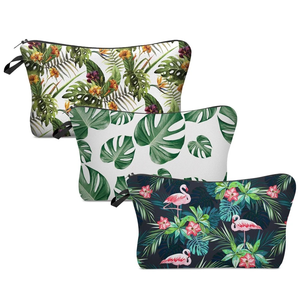 

Women Portable Cosmetic Bags Plant Print Wash Bag Pouch Travel Storage Zip Toiletries Organizer Female Pocket Money Bag