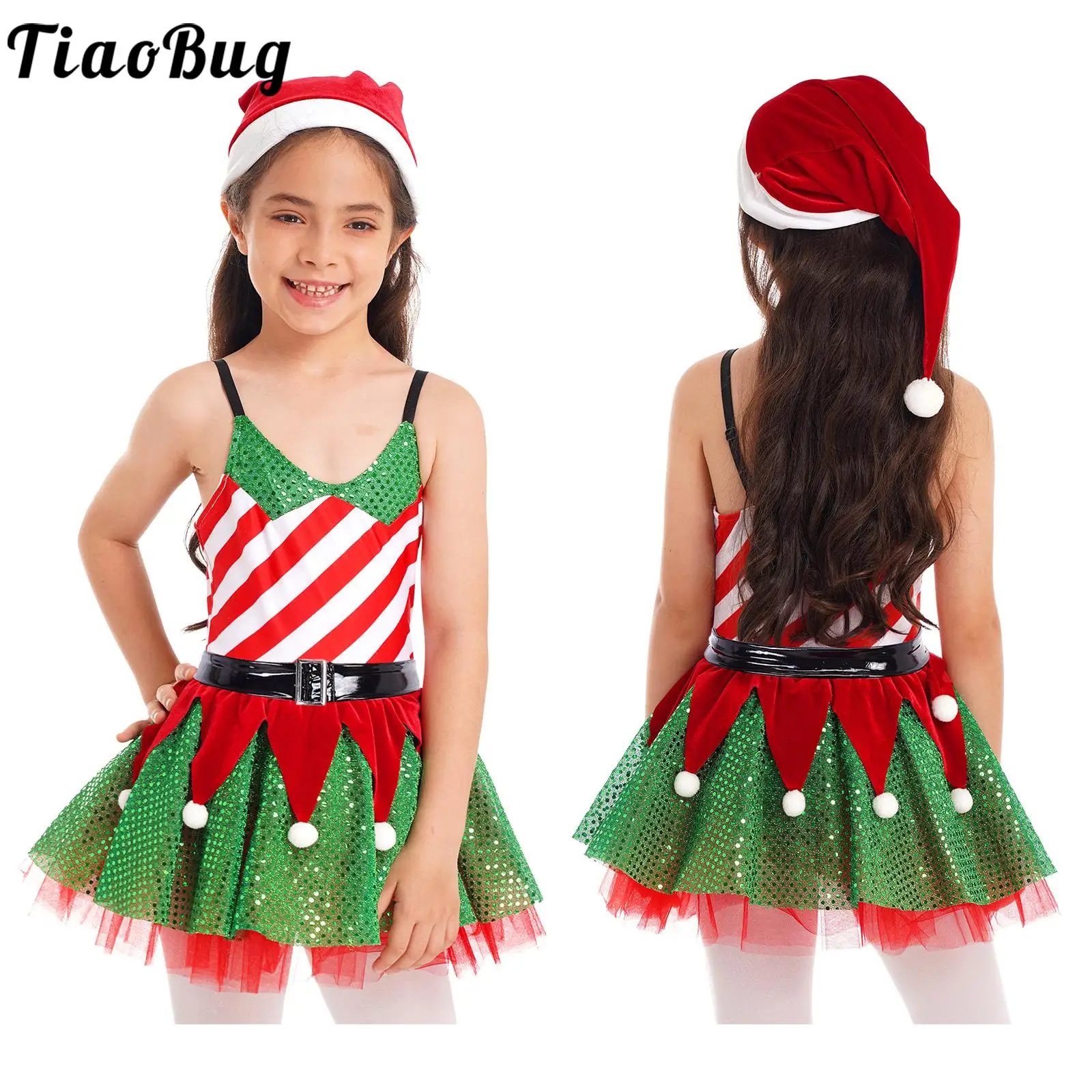 

3 шт., детское платье с блестками и помпоном, в полоску