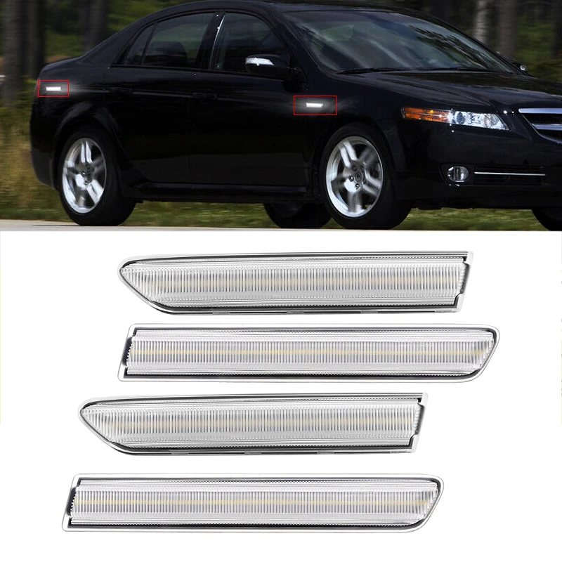 4pcs/Set Clear Lens White Front Rear Full LED Side Marker Light Fender Turn Signal Lamp Indicator Fit for Acura TL 2004-2008