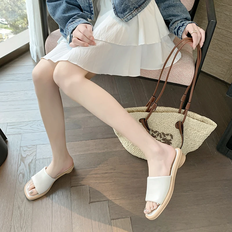 Шлепанцы JOZHAMTA женские из натуральной кожи сандалии на низком каблуке