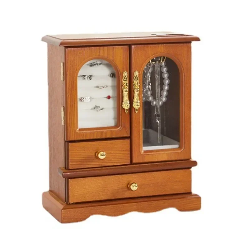 

Desktop Solid Drawer Hardware Wood Display Home Box Ring Decoration Box Storage Jewelry Box Retro Jewelry Handle Storage Double