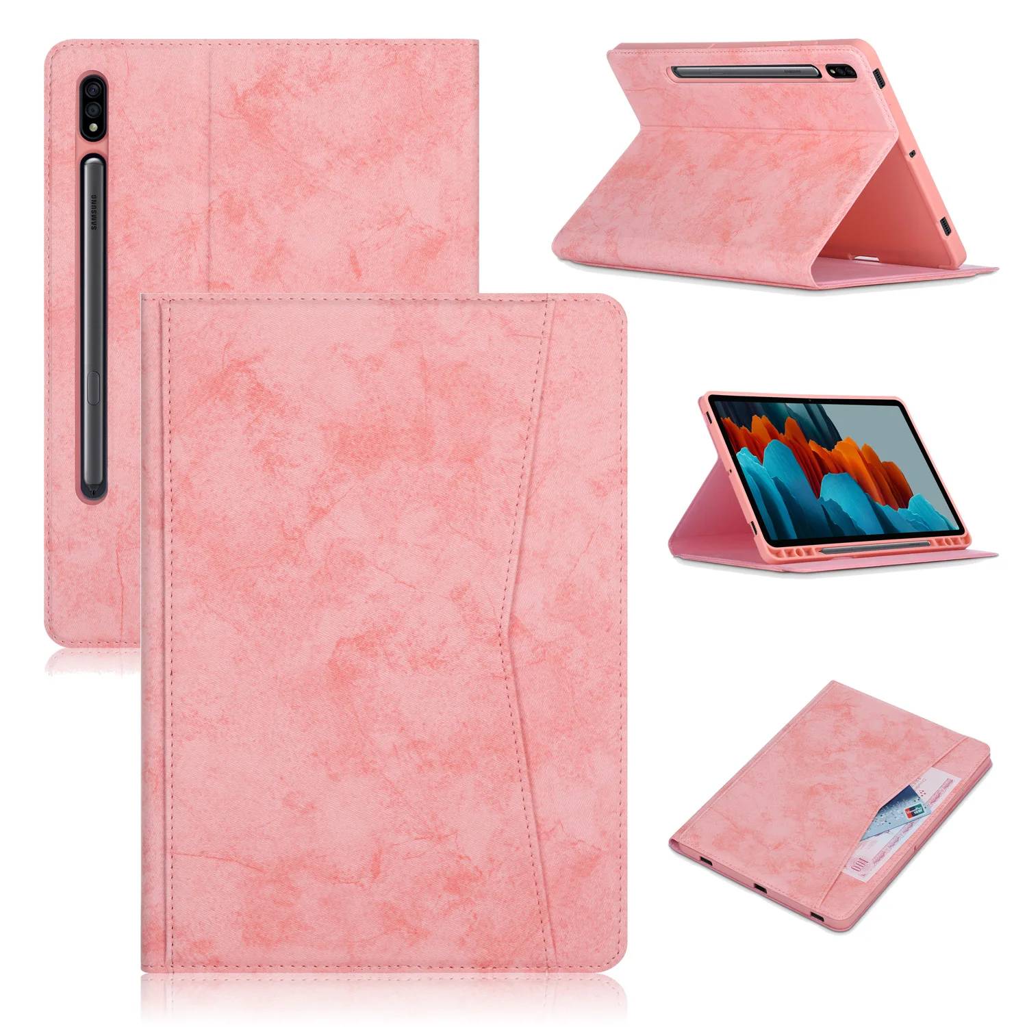 

Portfolio Case for Samsung Tab S7 FE SM-T730 12.4 inch Tablet 2021 SM-T736 S7 Plus Folding Pocket Leather Soft TPU Back Cover
