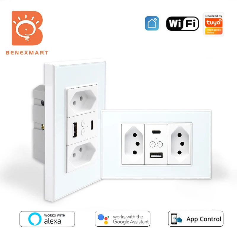 

Zemismart Tuya WiFi Electric Brazilian Outlets with USB Type-C Charger 10A Tomada Alexa Google Home Voice Control Brazil Plug