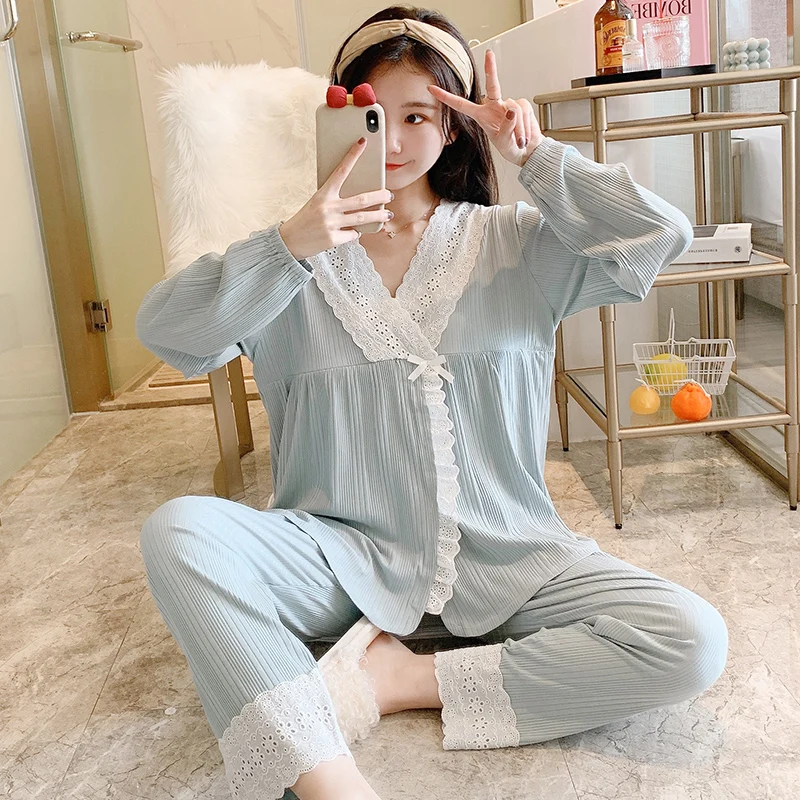 New 100% Cotton Thin Double Gauze Maternity Nursing Sleepwear Suit Home Wear Clothes For Pregnant Women Summer Pregnancy Pajamas