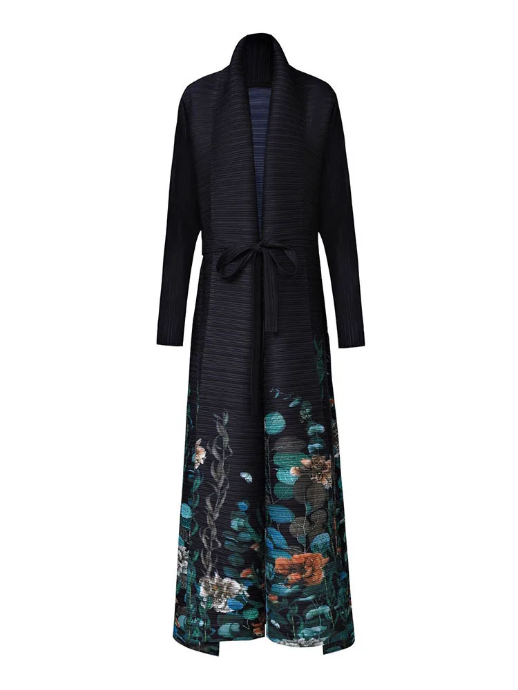 Женский плиссированный тренчкот LANMREM Длинный свободный контрастных цветов с