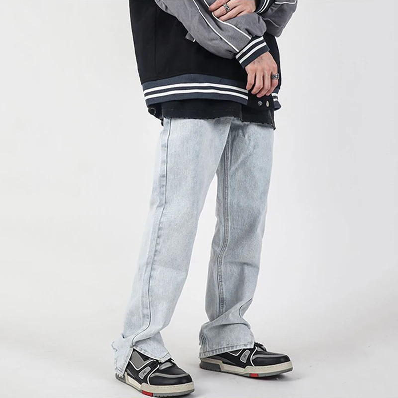 Men's Black Jeans Straight Slim Jeans Trendy Split Korean Style Y2K Pants Ins Hot Sale Men Designer Jeans for Men Hip Hop Jeans