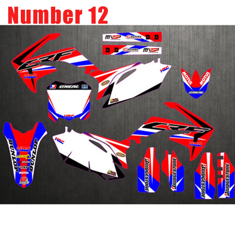 

CRF450R 2009 - 2012 Full Team Fairing Graphics Stickers Decal Customized For Honda CRF250R 2010 - 2013 Number 12