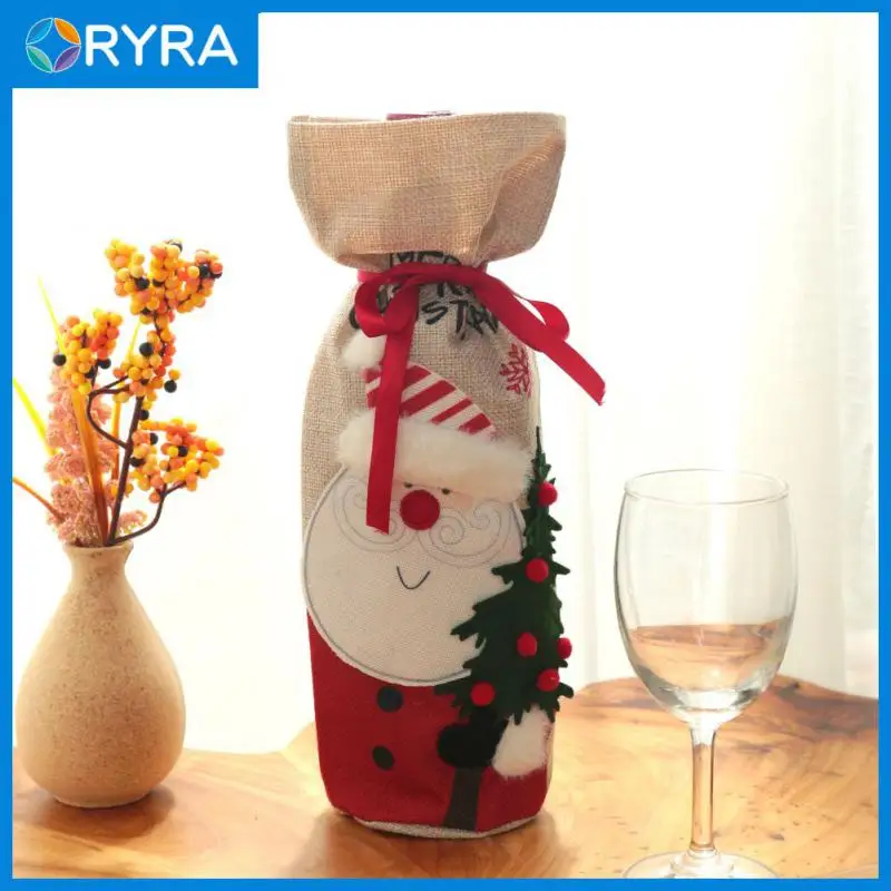 

Christmas Wine Bottle Cover Creative Linen Wine Bag Wine Bottle Bag Cute Snowman Santa Clous Bottle Set Home Restaurant Decor
