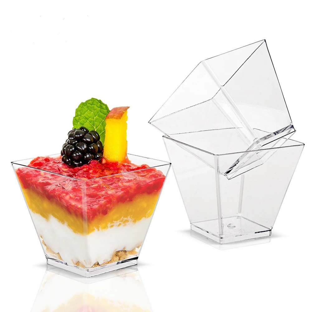 

50 pcs Disposable Plastic Dessert Cup Portion Transparent Dessert Ice Cream Cup Home Christmas Party Supplied Yogurt Mousses Cup