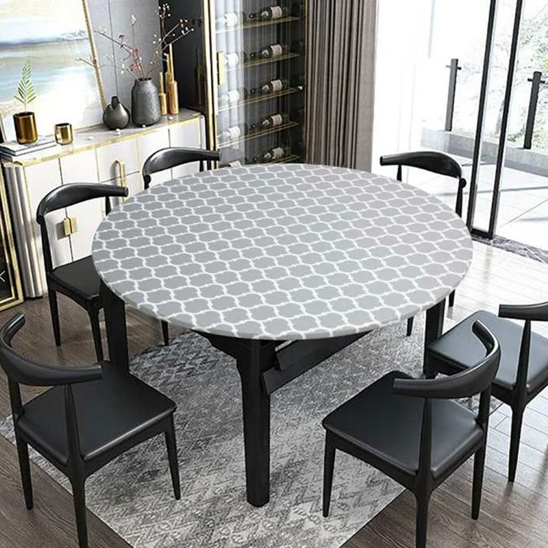 

Home Stain-resistant Waterproof For Tablecloth Fitted Fitted Dining Room Indoor Plastic Round Cover Dust-proof Table