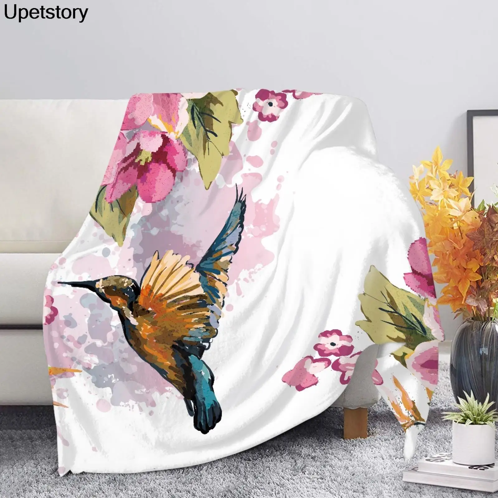 

Теплое одеяло с принтом в виде Колибри, гибискуса, шерпы