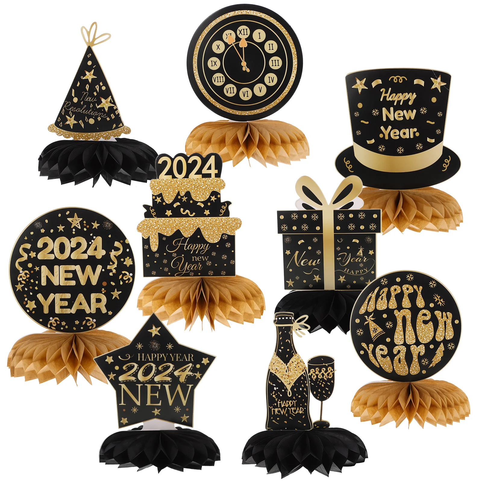 

9pcs Paper Crafts New Year Elements Honeycomb Balls New Year Desktop Adornments