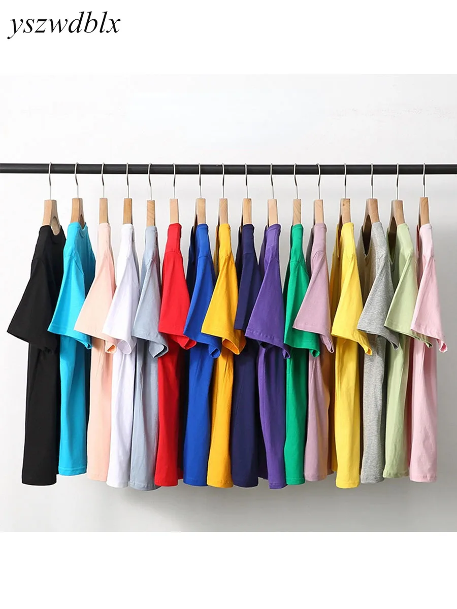 

YSZWDBLX T-shirt Women 2022 Summer O-neck Solid Tops Tees 100% Cotton Casual Korean White Tshirt Loose Harajuku Couples T Shirts
