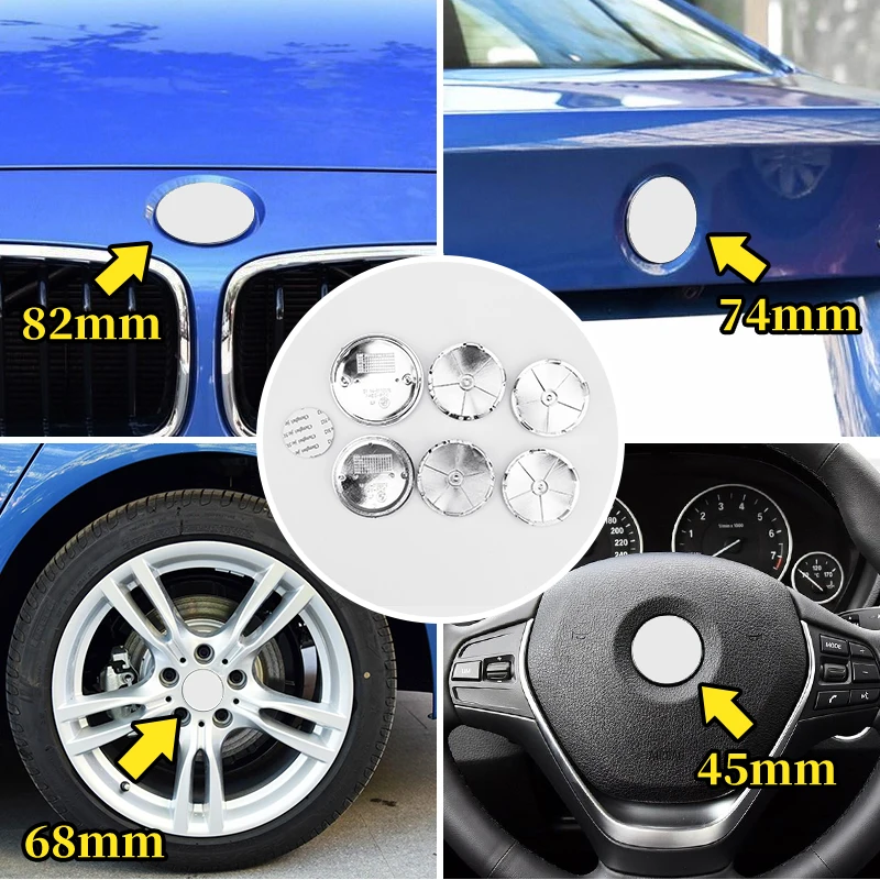 Эмблема рулевого колеса для BMW, передняя капота, задний багажник, ступица колеса, эмблема, 45 мм, 56 мм, 74 мм, 82 мм, для BMW F20, F30, F31, E36, E60, E46, E91, X1, X3, X5