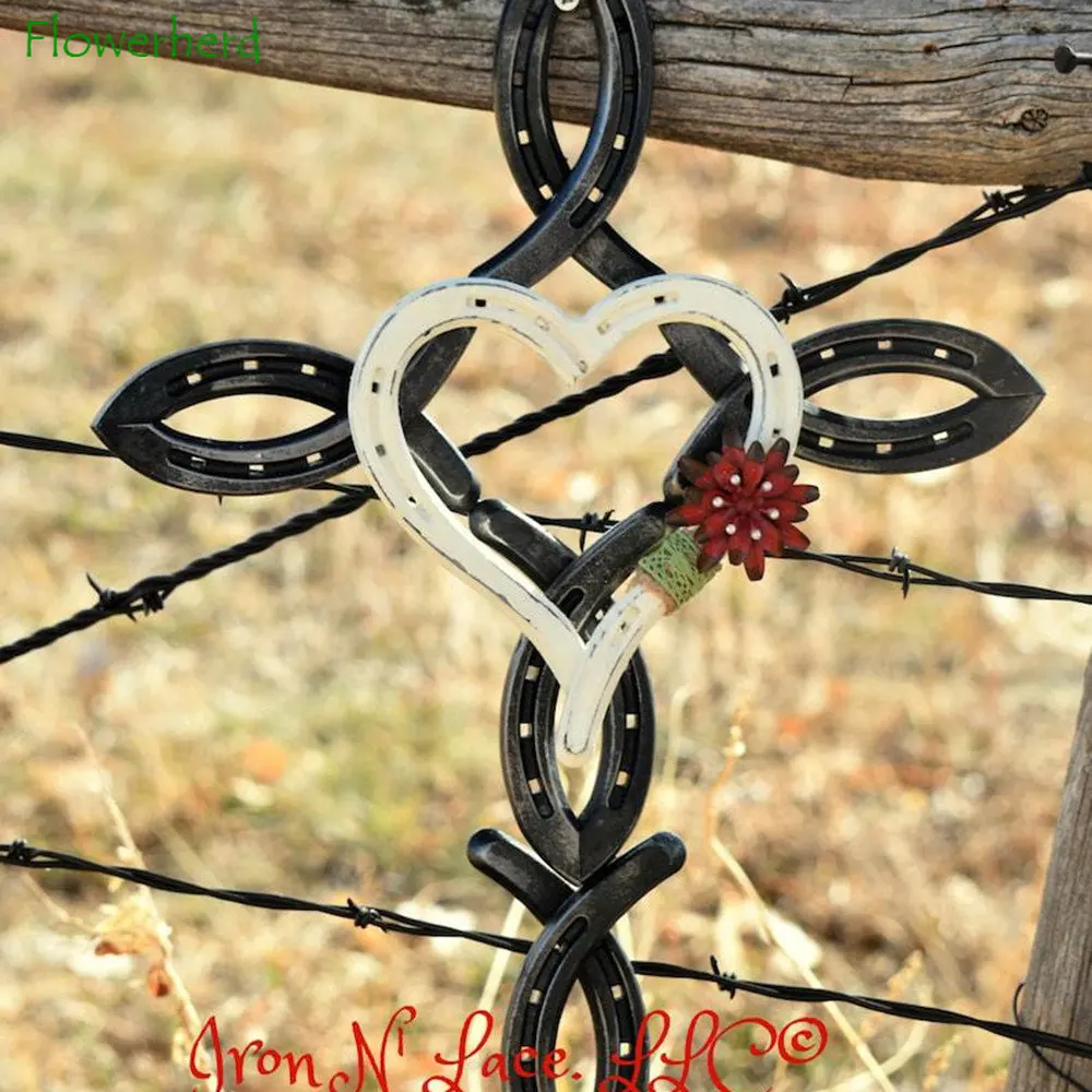 

Horseshoe Cross Heart Ornaments Natural Horsehsoe Cross with Heart Wedding Decoration