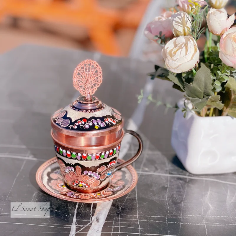 

Exquisite Turkish Original Imported Pure Hand Carved and Painted Bronze Luxury Afternoon Tea Coffee Cup Sugar Jar Barista Coffe
