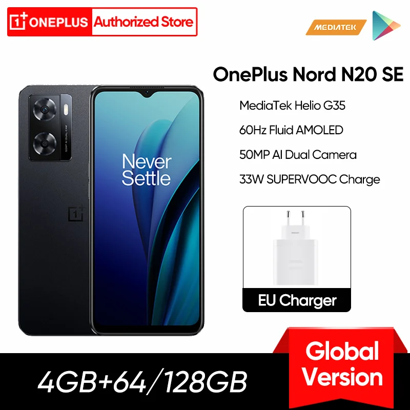 

Смартфон глобальная версия OnePlus Nord N20 SE N 20, 4 ГБ, 64 ГБ, 33 Вт, SUPERVOOC, быстрая зарядка, аккумулятор 5000 мАч, мобильные телефоны G35