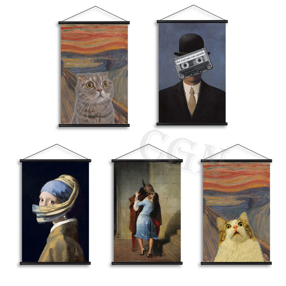 

Abstract Art Funny Girl Cat Wall Picture HD Print Hanging Scrolls Canvas Painting Poster Modular Living Room Bedroom Home Decor