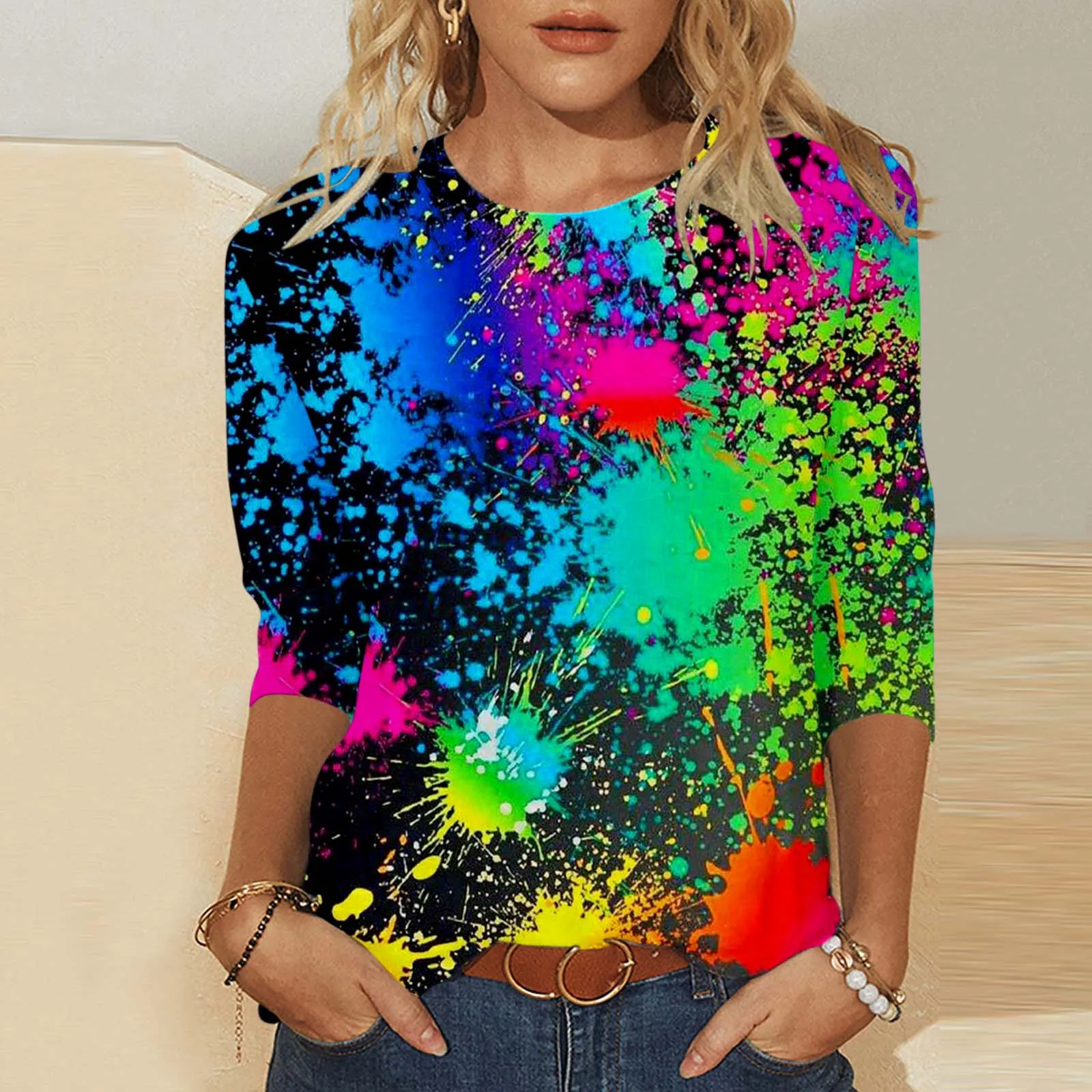 Блузка женская с круглым вырезом Модный повседневный мягкий пуловер свободного