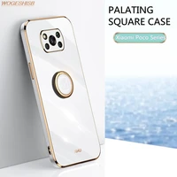 plating square finger ring holder phone case for xiaomi mi poco x3 x4 nfc x2 f2 f3 gt m2 m3 m4 pro civi mix 4 luxury soft cover