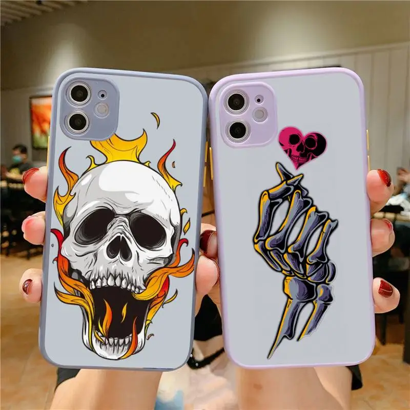 

Funny Skeleton Phone Case for iPhone 11 12 13 Mini Pro Xs Max 8 7 6 6S Plus X XR Solid Candy Color Case