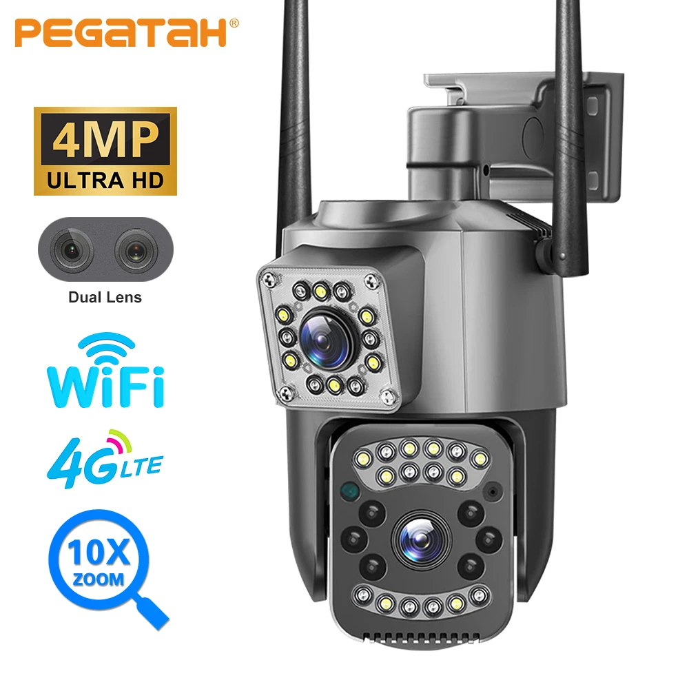 

4MP 2K PTZ IP Camera Wifi 4G Sim Card Dual Lens 10X Zoom Outdoor Security Camera Night Vision Surveillance CCTV Cameras V380 Pro