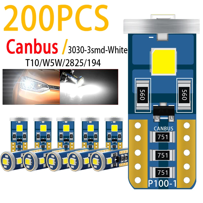 

Wholesale 200Pcs W5W T10 168 LED Canbus No Error Car Interior Reading Dome Light 194 Auto Clearance Bulb White Trunk Lamps DC12V