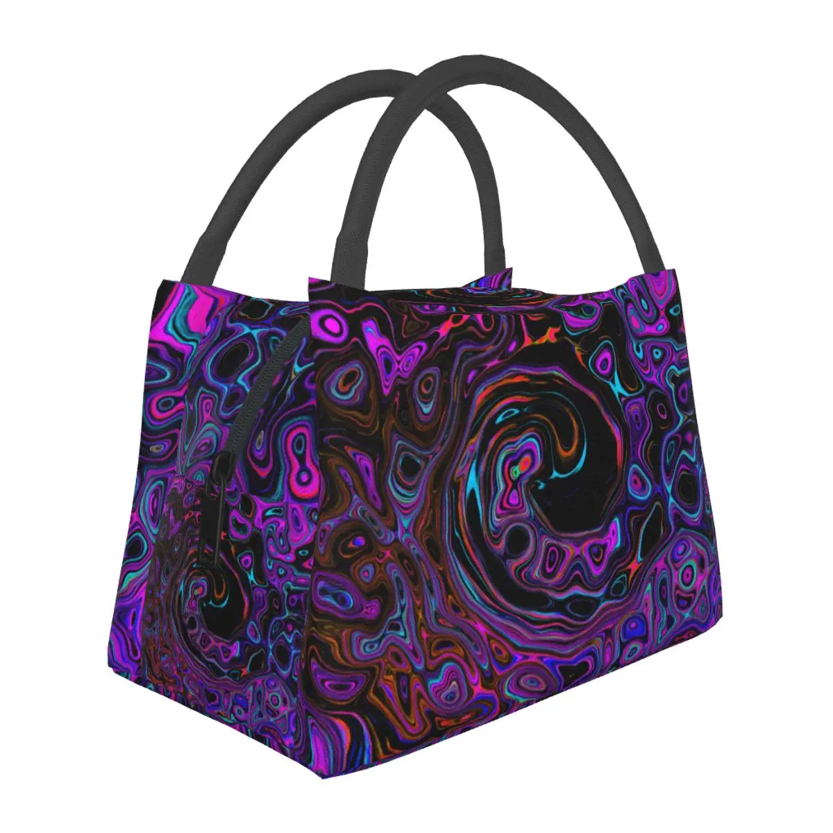 

Retro Liquid Swirl Lunch Bag Trippy Magenta Vintage Lunch Box Portable Thermal Lunch Bags Oxford Graphic Design Cooler Bag