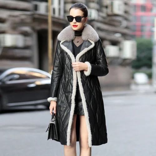 

Luxury brand 2023 Winter White Duck Down Jackets 100% Genuine Sheepskin Coat Warm Fox Fur Collar Leather Jacket Veste Femme Gmm8