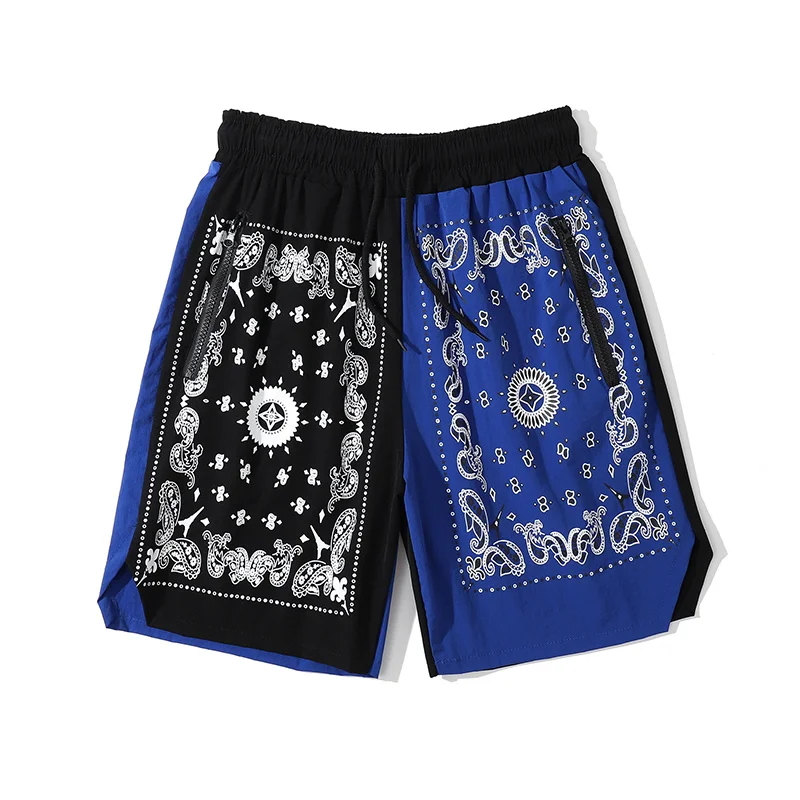 

Vintage Streetwear Colorblock Sweat Summer Men Women Fashion Cashew Printed Casual Sweatpant Hip Hop Patchwork Shorts