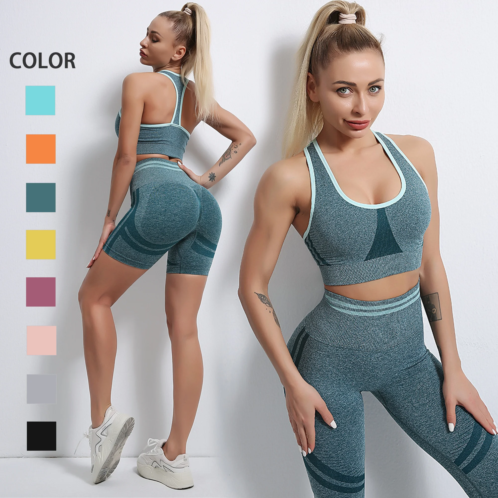 

Seamless Women yoga set Workout Sportswear Gym Clothing Fitness Bra High Waist Leggings Sport Suit Tracksuit Sports Short set