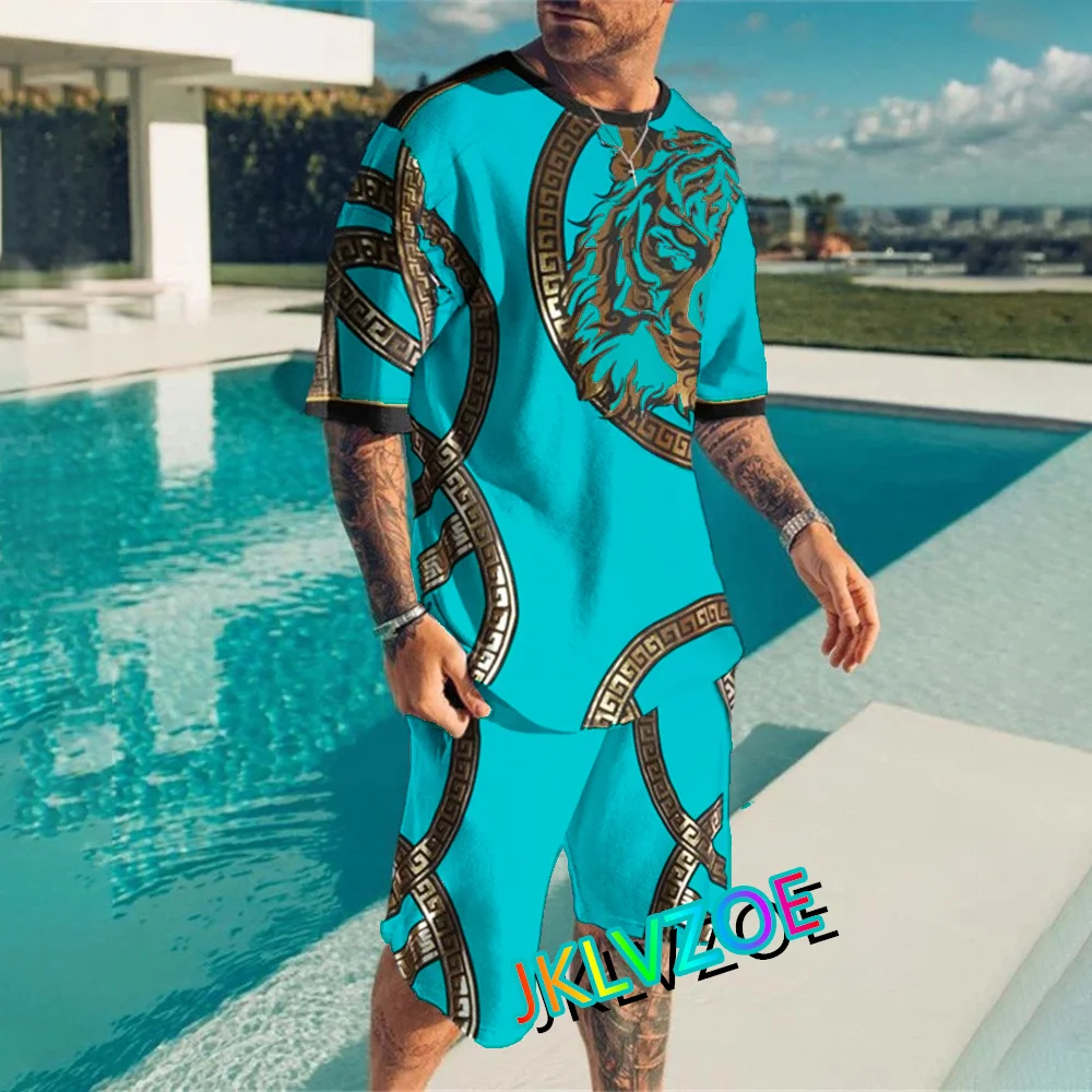 Summer Men's Tracksuit 2 Piece Outfits Fashion Tiger King 3D Printed Short  Sleve Shorts Male Casual Oversized Sportwear Sets