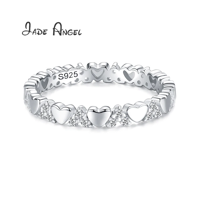 

JADE ANGEL Personality Fashion Heart-shaped Couple Rings 925 Sterling Silver Silent Dating Wedding Jewelry For Women