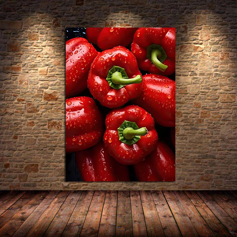Еда Фрукты Серия Оранжевый Перец Клубника Яблоко Киви Художественный Плакат