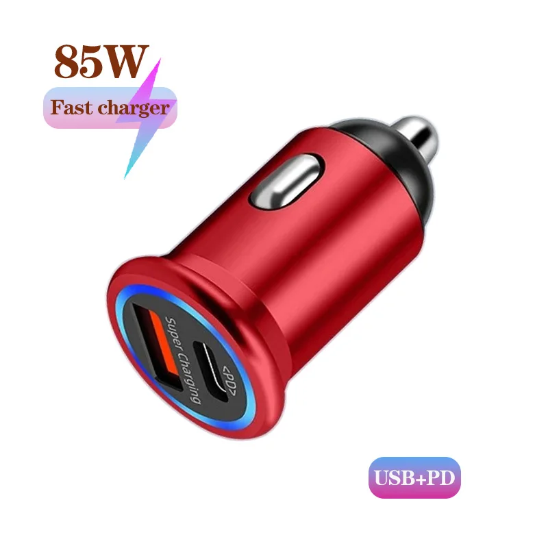 

Автомобильное зарядное устройство 85W PD/QC3.0 с двумя портами для сверхбыстрой зарядки, металлический корпус, с подсветкой, для прикуривателя