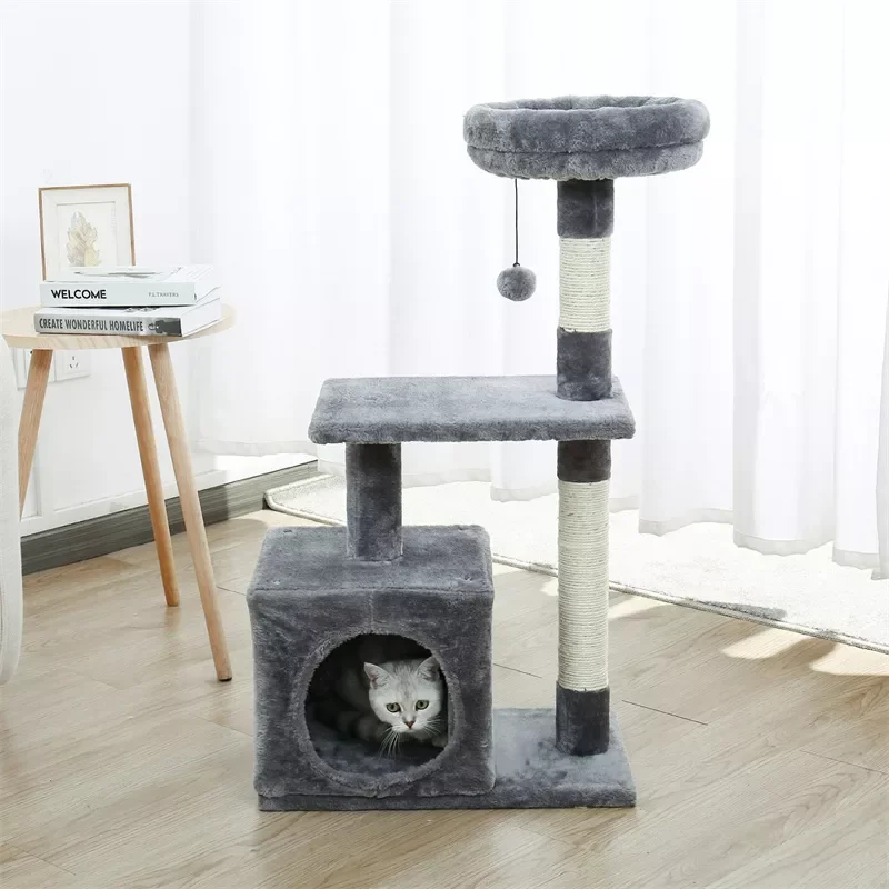 

H228cm Pet Cat Tree Toy Condo Cat Climbing Tower Multi-layer With Hammock Cat House Furniture Scratching Solid Wood Post for Cat