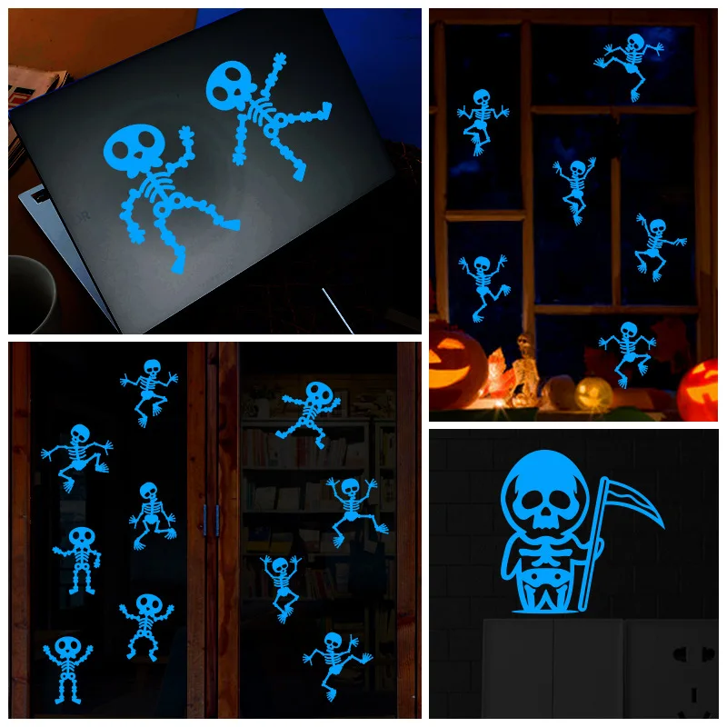 New Luminous Stickers Halloween Window Bar Party Outdoor Home Decoration Wall Stickers Dancing Skull Stickers Random Stickers