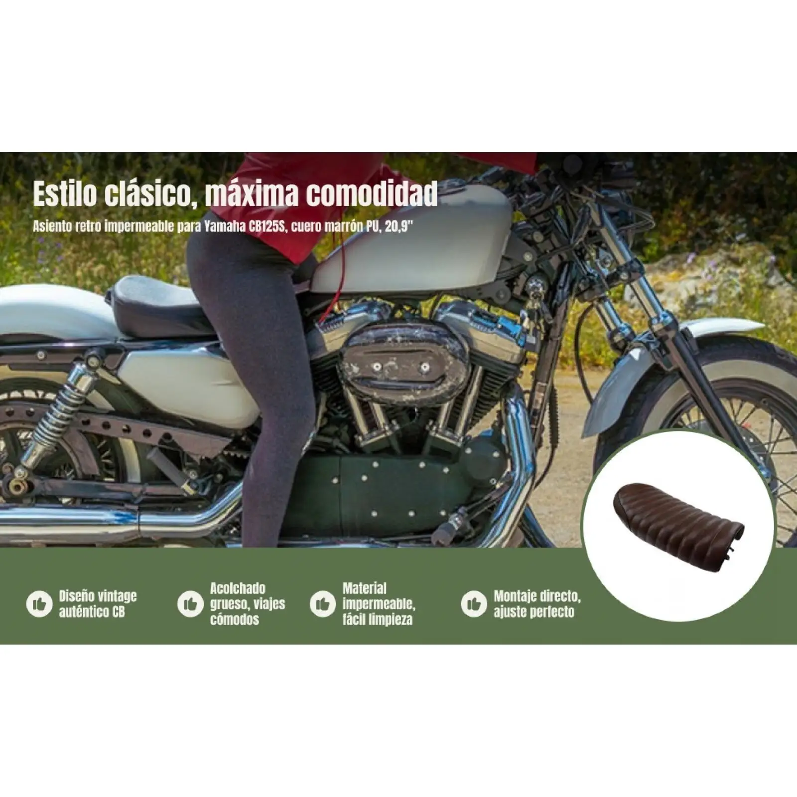 Фото Универсальное сиденье для мотоцикла Cafe Racer, ретро-стиль, коричневое, плоское, водонепроницаемое, замена для классических мотоциклов Kawasaki KZ №1
