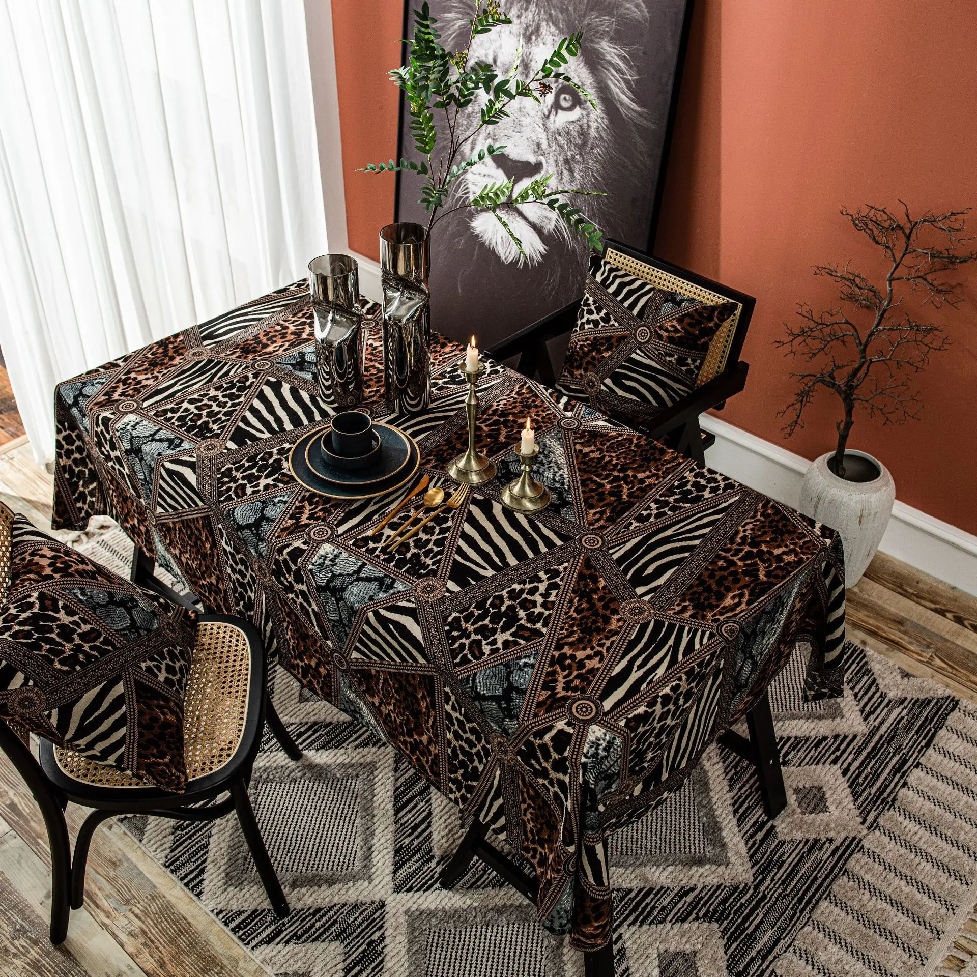 

Leopard Print Table Cloths Rectangle African Animal Cheetah Wildlife Spotted Tablecloths Decoration Picnic Tablecloth Dust-Proof