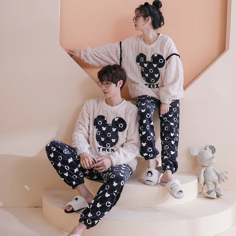 2022 New Couple's pyjamas set coral velvet Winter lovely maiden and velvet thick men's casual flannel housewear set