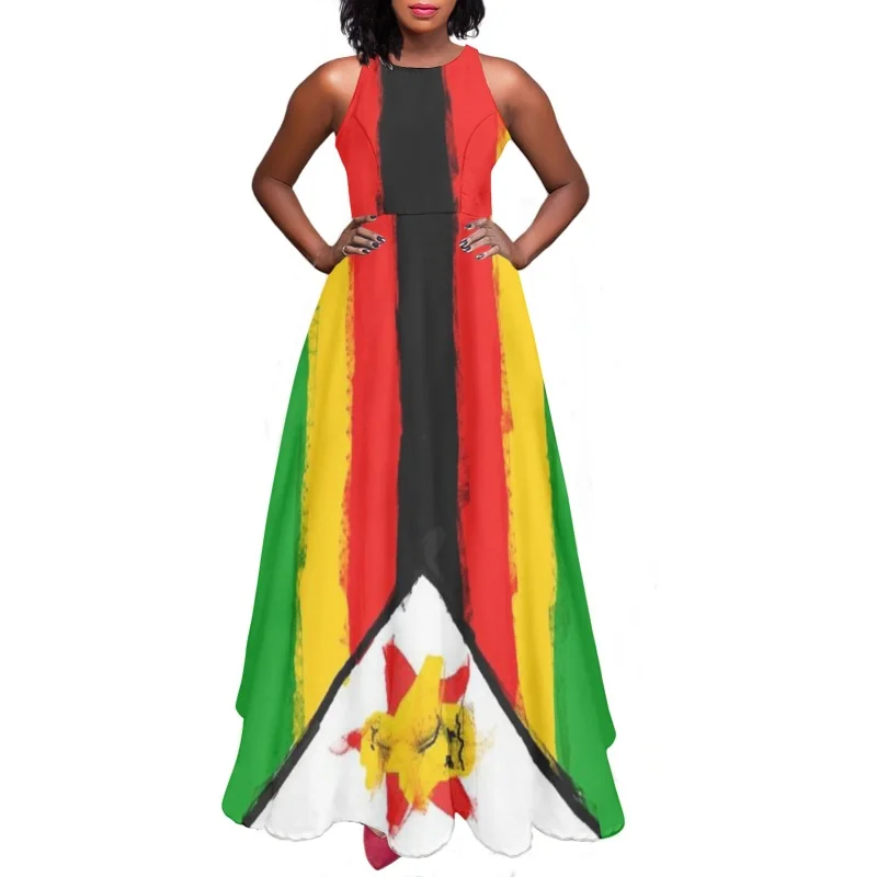 

Holiday Zimbabwe Flag Pattern Women's Camis Dresses Elegant Girls Long Sundress Sreetwear All-match Vestidos Largos for Ladies