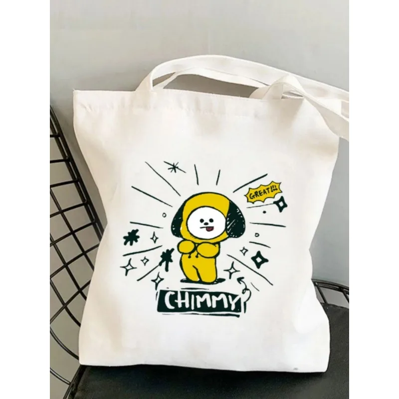 Фото Сумка-тоут в стиле аниме BT21, холщовая сумка с героями мультфильмов, многоразовая модная повседневная сумка на плечо с принтом аниме Y2K, подарок для друзей №2
