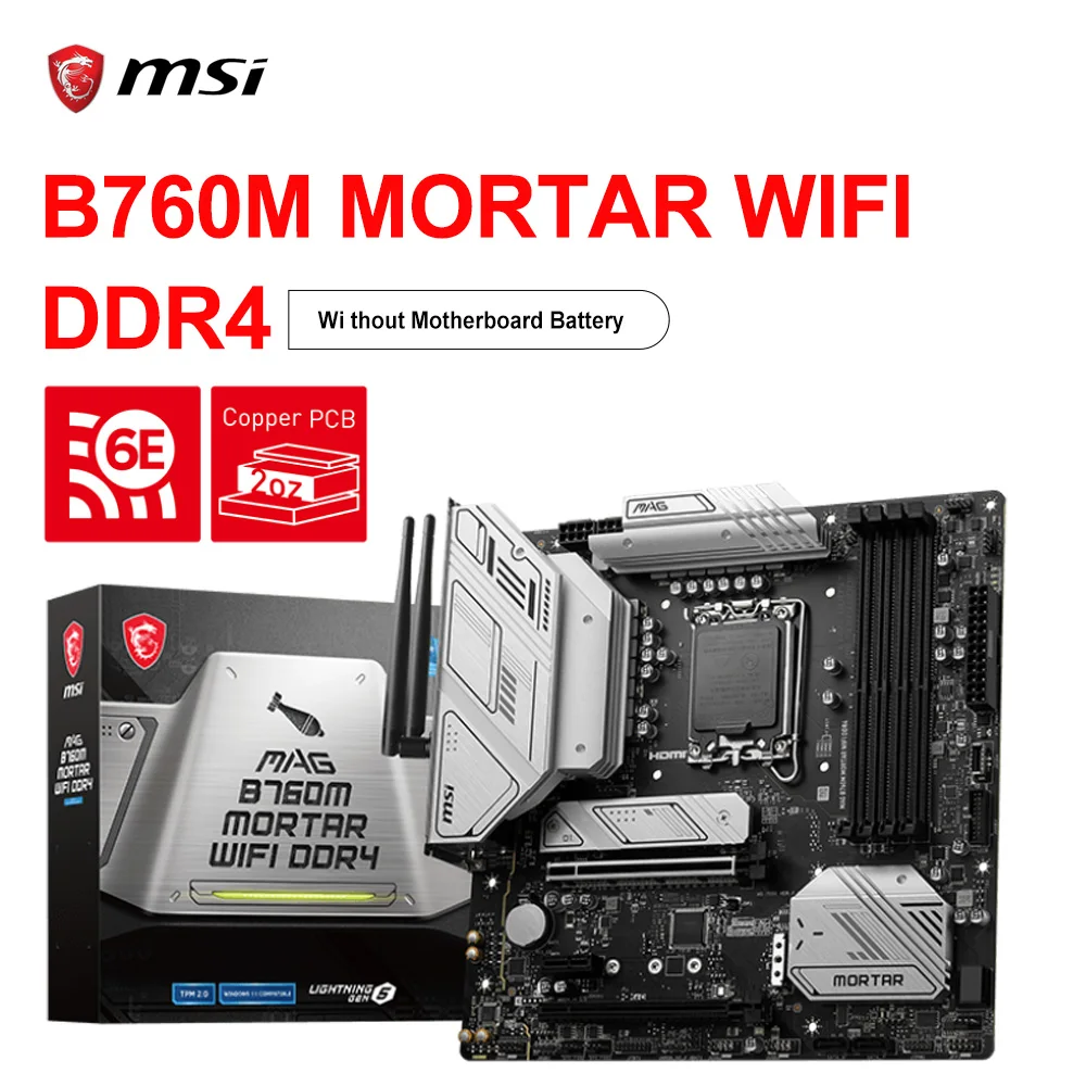 

MSI New Motherboard MAG B760M MORTAR WIFI DDR4 128GB LGA 1700 5333MHz(OC) Support Intel 12th 13th Processor Micro ATX Desktop