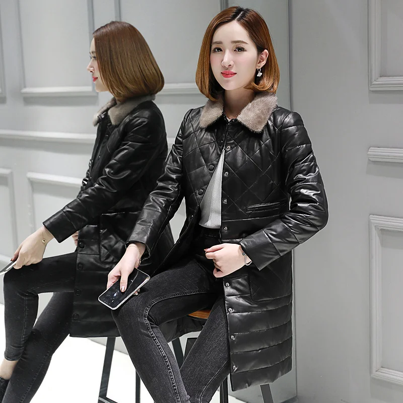 

2023Hot Sale 100% Real Sheepskin Coat Female Mink Fur Collar korean Down Jackets Winter Jacket Women Genuine Leather Jacket MY