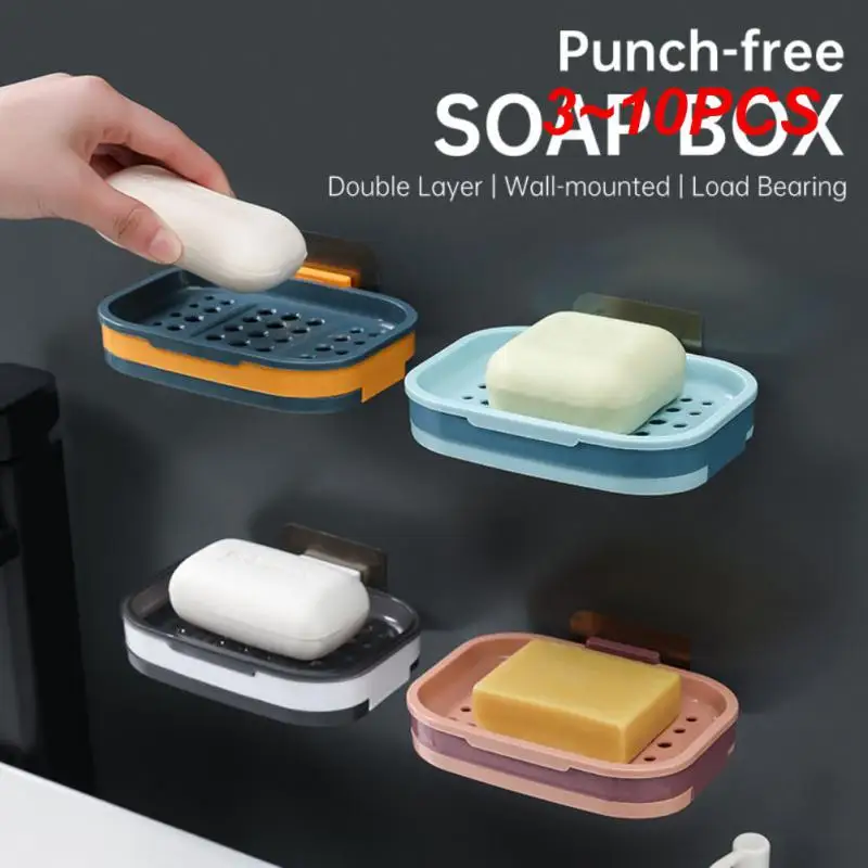 

3~10PCS Self-Adhesive Bar Soap Dish Soap Rack No Drilling Wall Mounted Double Layer Soap Holder Soap Holder Soap Tray Bar Soap