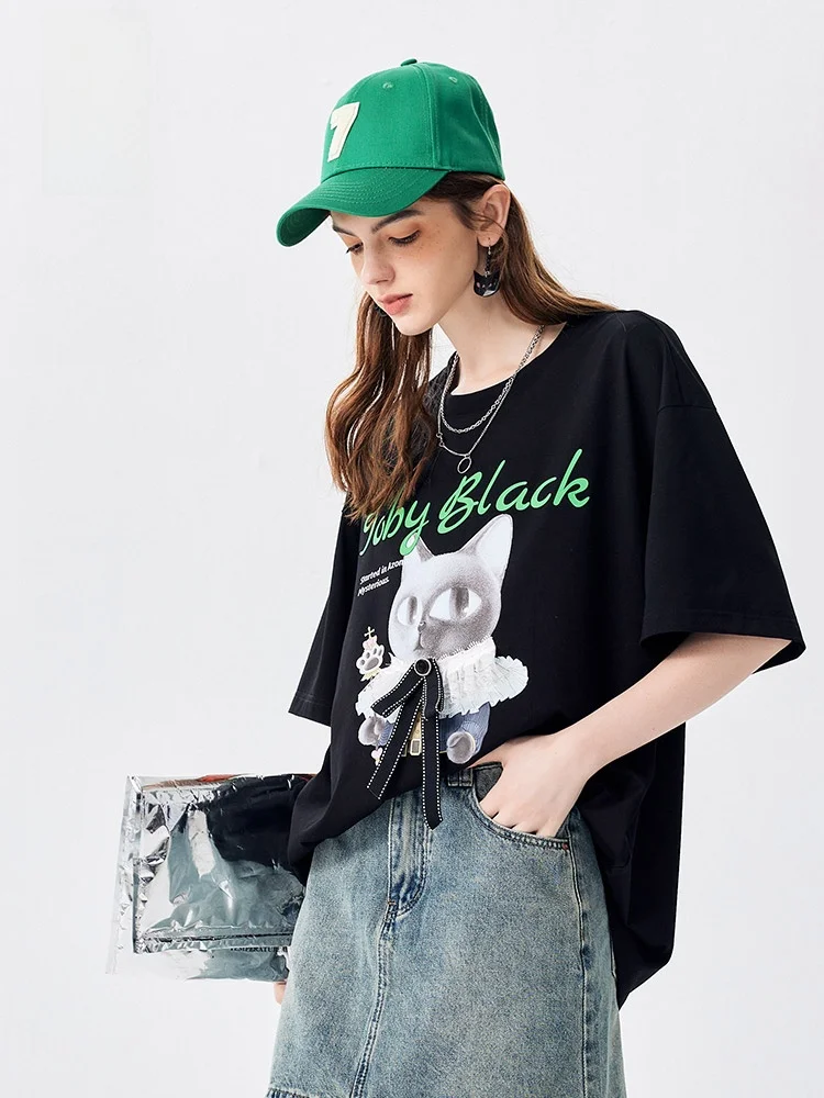 [Vanilla] A02 Свободная универсальная женская футболка с круглым вырезом лето 2023