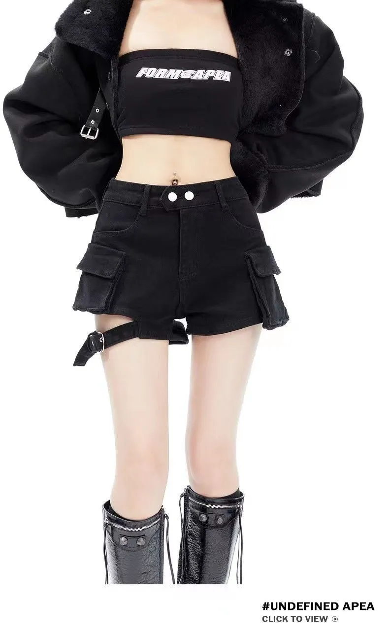 

Женские эластичные джинсовые шорты, привлекательные рабочие шорты с высокой талией и двумя пуговицами, лето 2023