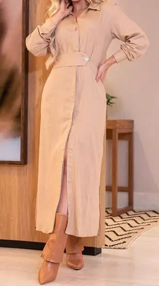 Платье женское длинное с длинным рукавом и разрезом осень 2023